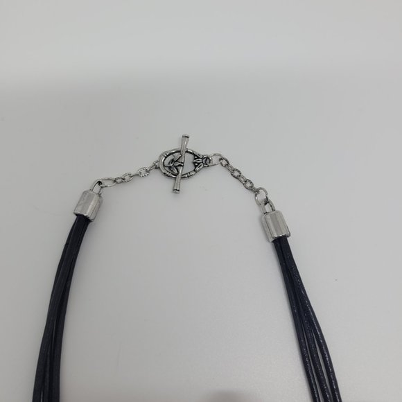 3 Strand Distressed Leather Necklace with Fall Scene Pendant - Picture 5 of 6